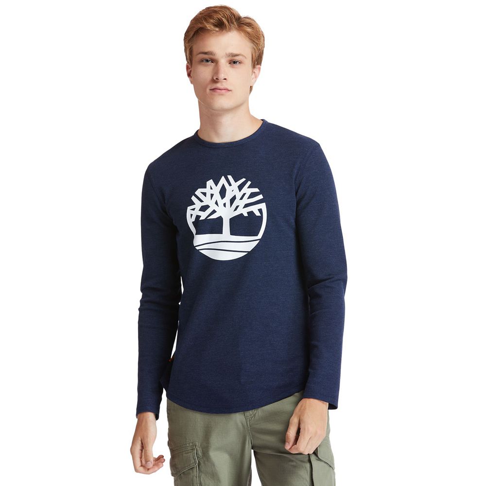 Camisetas Timberland Hombre Dyer River Slim-Fit Tree-Logo Azul Marino - Chile MBR-187023